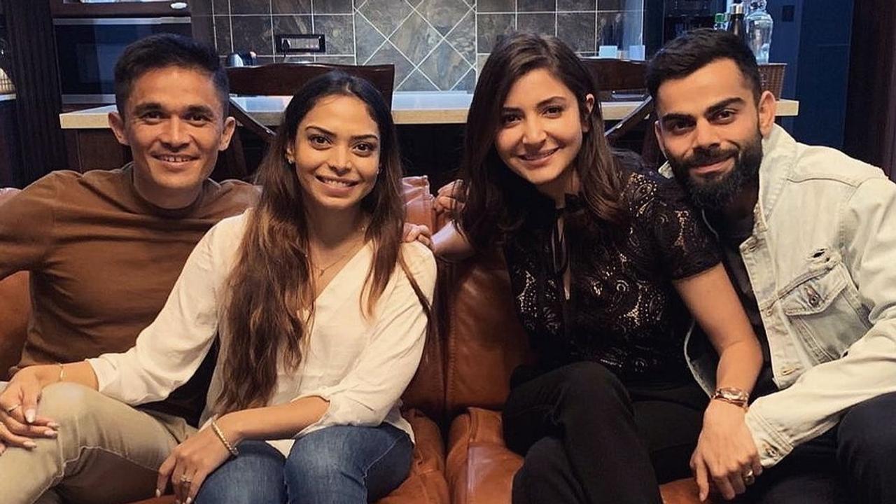 Sunil Chhetri and his wife with Virat Kohli and Anushka Sharma