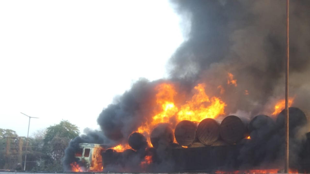 A fire broke out in a DCM truck in Noida