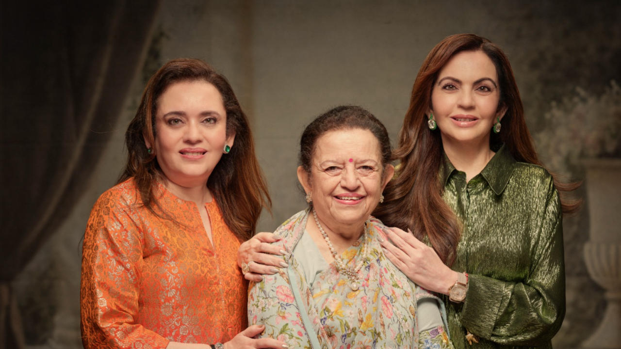 Nita Ambani with her mother and sister