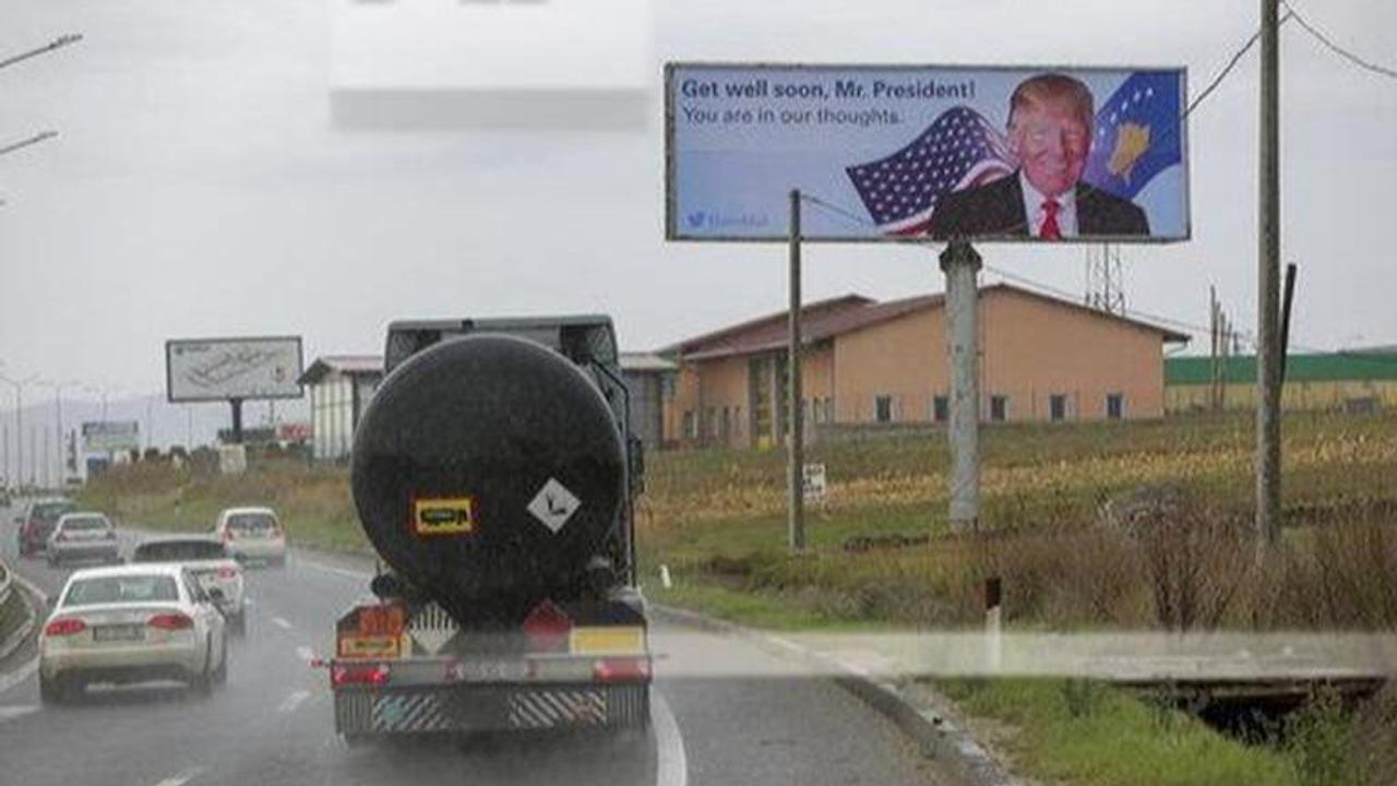 Billboard in Kosovo wishes Trump a fast recovery