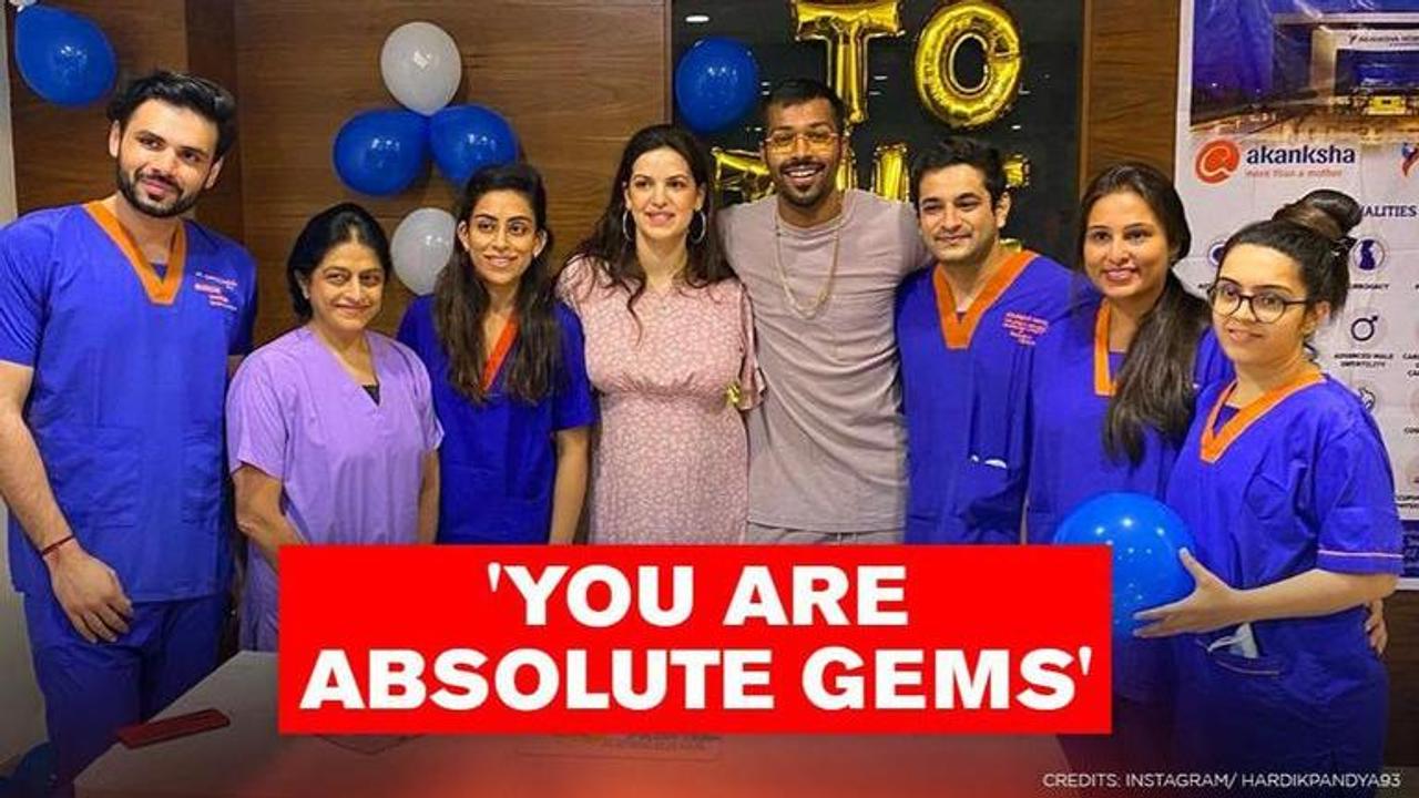 Hardik Pandya, Natasa Stankovic celebrate newborn's arrival with hospital staff, see pics