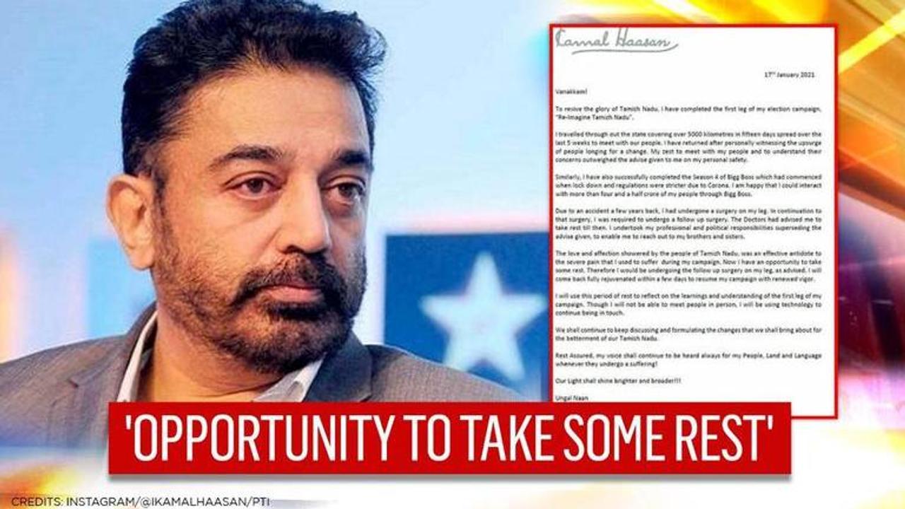 Kamal Haasan to undergo leg surgery, take break of 'few days' from campaigning schedule