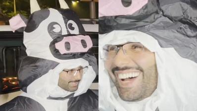 Orry in a cow costume for a Halloween bash in Mumbai.