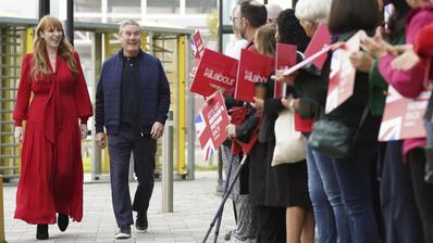 Britain’s Deputy Labour leader Angela Rayner and Labour Party Party leader Keir Starmer, arrive, ahead of the Labour Party Conference