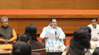 JP Nadda interacts with college students