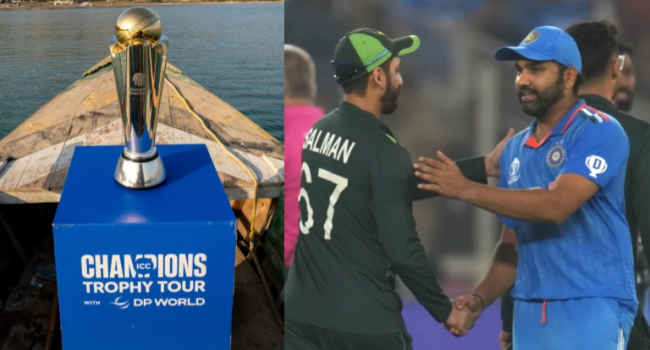 The Champions Trophy and Rohit Sharma during 2023 ODI World Cup