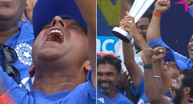 Rahul Dravid wildly celebrating the T20 World Cup win 