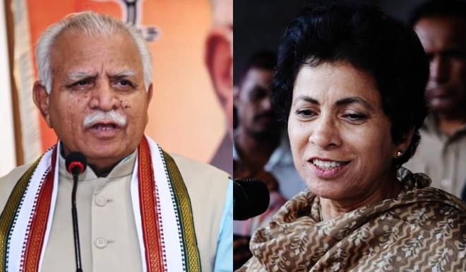 Union Minister Manohar Lal Khattar and Congress MP Kumari Selja