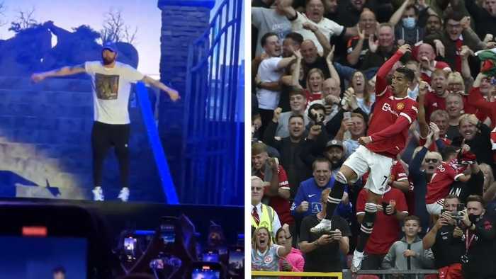 Eminem Channels Cristiano Ronaldo's Iconic 'Siuu' Celebration in Concert