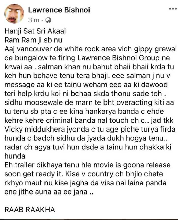 lawrence bishnoi post