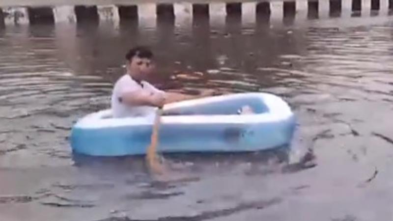 Video: Delhi BJP Councillor Rows Boat on Road as Rain Brings Delhi to Its Knees