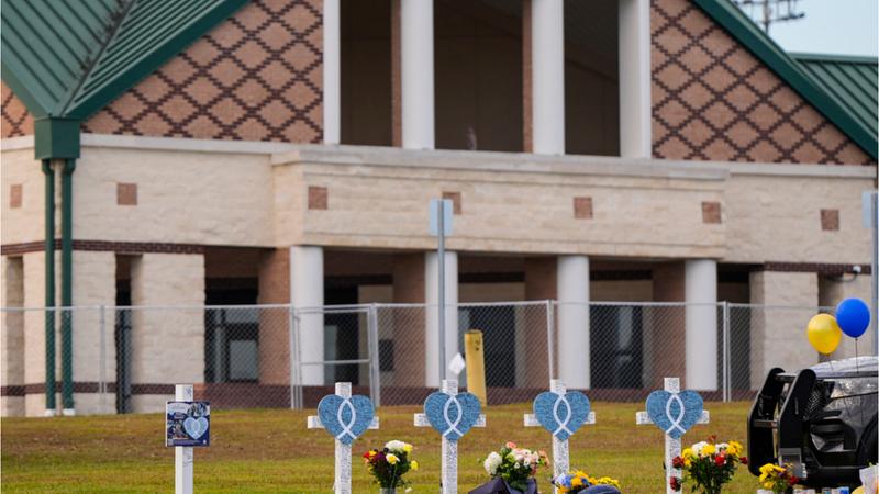 A memorial is seen at Apalachee High School after the Wednesday school shooting