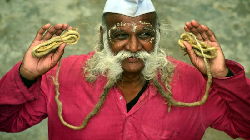 Agra's "Moustache Man": 80-Year-Old Man Grows 35-Foot Moustache