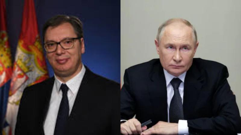 Aleksandar Vucic ( L) and Vladimir Putin (R)