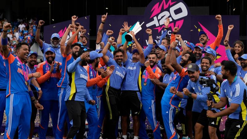 India lifting the T20 World Cup 2024 trophy