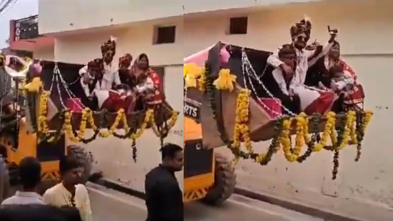 Groom on bulldozer in Gorakhpur, viral video