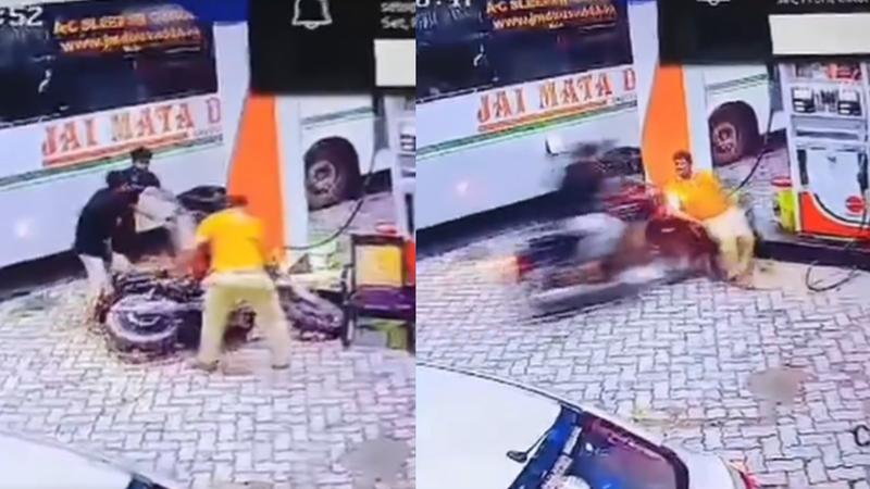 Biker Hits Petrol Pump worker Viral Video