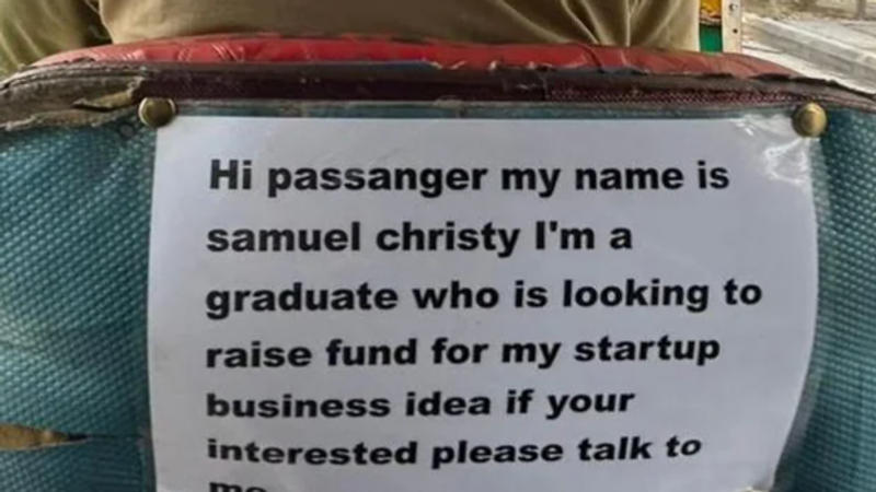 Bengaluru auto driver puts poster behind his seat to pitch to passengers about his startup idea