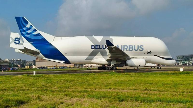 biggest Airbus Beluga series aircraft Beluga XL stands parked at Kolkata airport