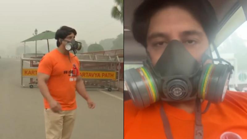 BJP Leader Shehzad Poonawalla Wears Gas Mask as Pollution Level Goes Up in Delhi-NCR