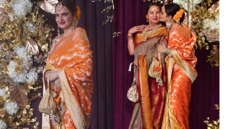 Bollywood actress Rekha spotted in a Kanjeevaram saree at Manish Malhotra's Diwali bash