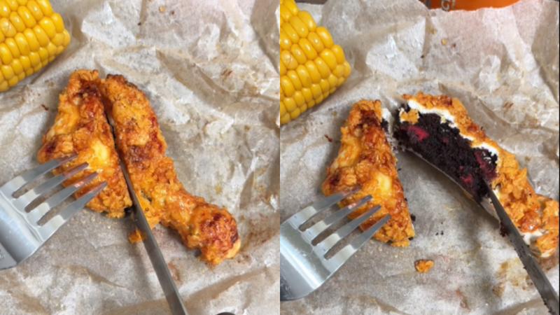 Crispy Fried Chicken Cake Viral Video