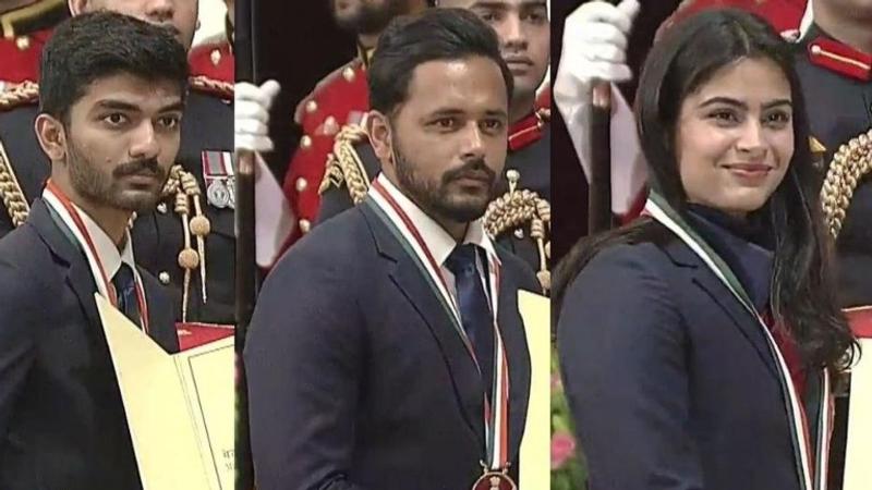 D Gukesh, Harmanpreet Singh, Manu Bhaker receive Khel Ratna