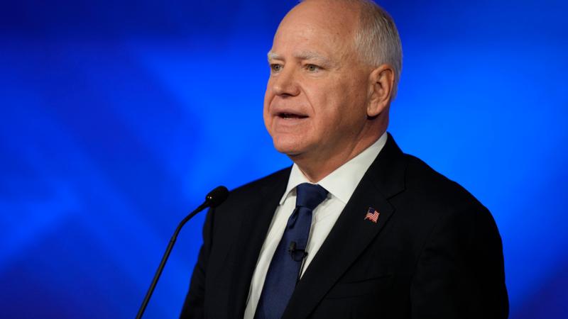 Democratic vice presidential nominee Minnesota Gov. Tim Walz speaks during a vice presidential debate