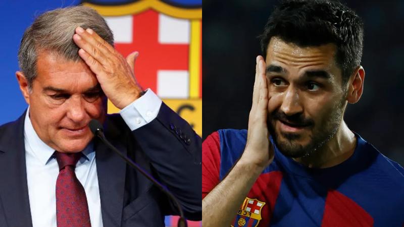 FC Barcelona president Joan Laporta (l), Ilkay Gundogan (r)