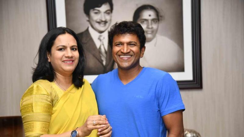 File photo of Puneeth Rajkumar with wife Ashwini