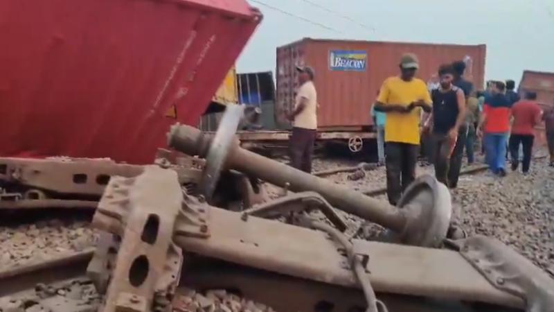 Goods train derails in UP's Amroha