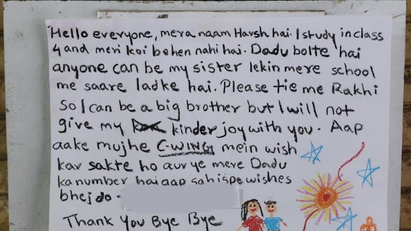 Heartwarming Rakhi Appeal: Class 4 Boy Seeks Rakhi Tying in Adorable Community Note