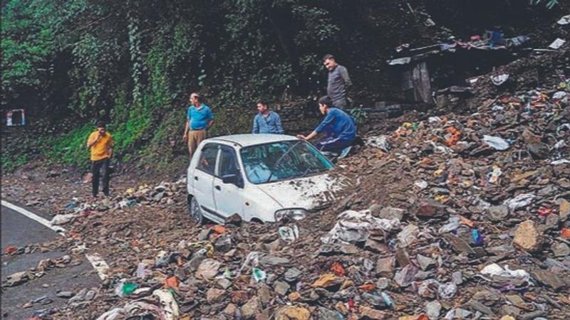 Portion of Circular Road in Shimla caves in due to landslide