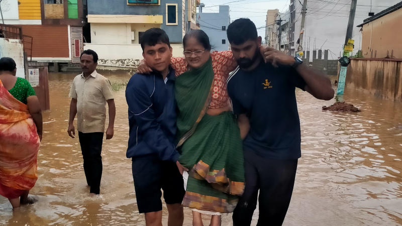 Indian Navy flood relief teams carry out rescue operation in Andhra Pradesh