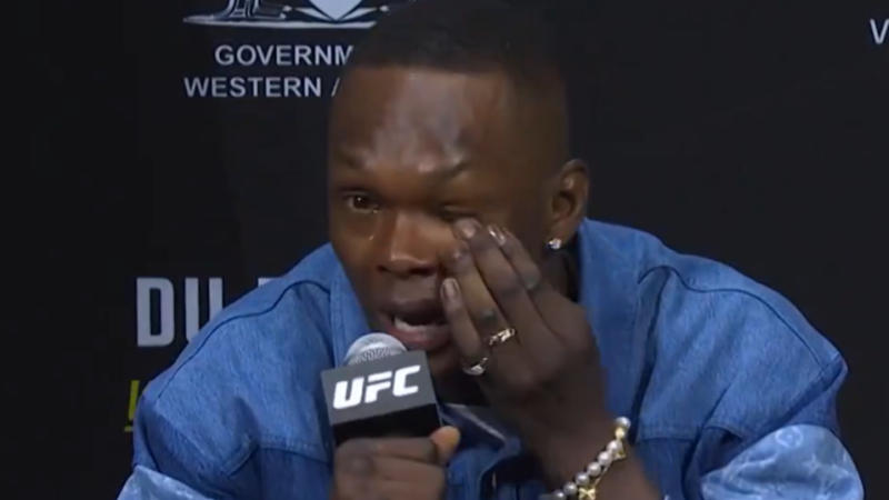 Israel Adesanya cries inconsolably at UFC 305 Press Conference