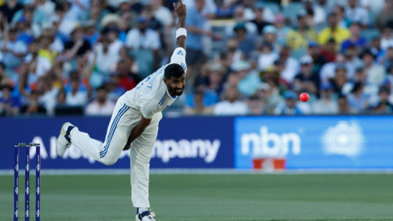 Jasprit Bumrah bowls a delivery in Adelaide