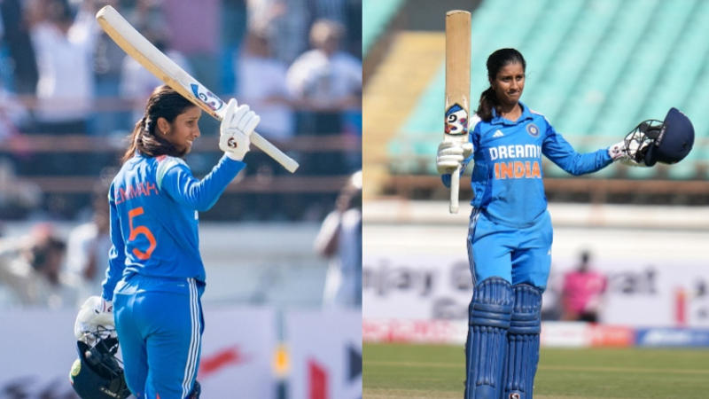 Jemimah Rodrigues celebrates her ton in Rajkot