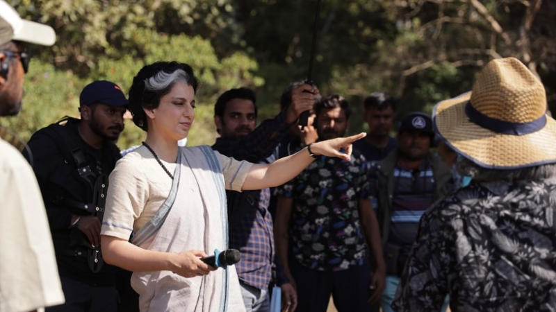 Kangana Ranaut on sets of Emergency 