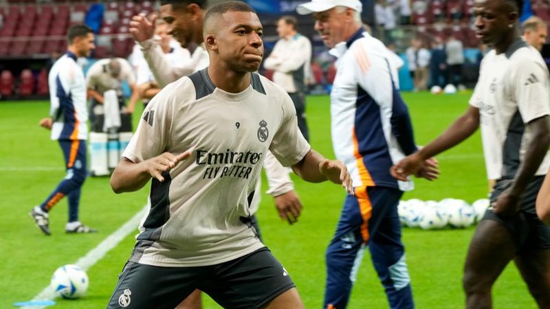 Kylian Mbappe training for Real Madrid ahead of UEFA Super Cup