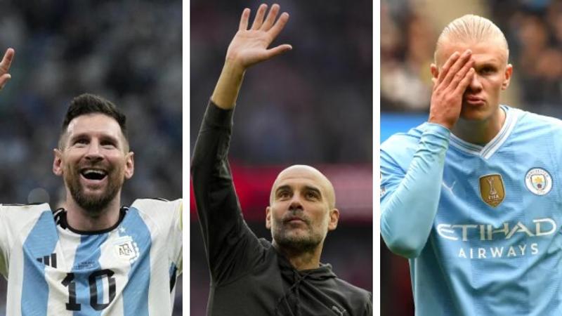 Lionel Messi, Pep Guardiola and Erling Haaland