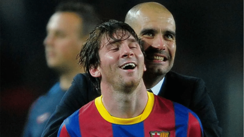 Lionel Messi with Pep Guardiola