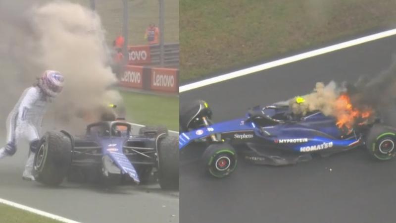 Logan Sargeant's Williams blows up post crash in FP3 at Dutch GP