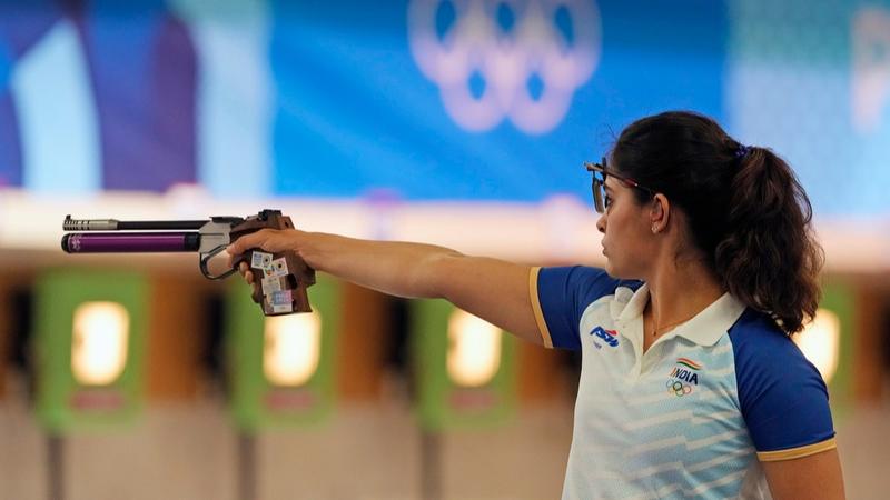 Manu Bhaker in action at Paris Olympics