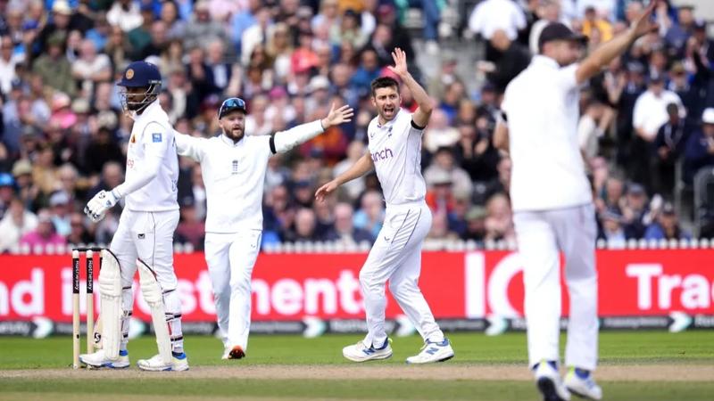 Mark Wood celebrates after taking a wicket