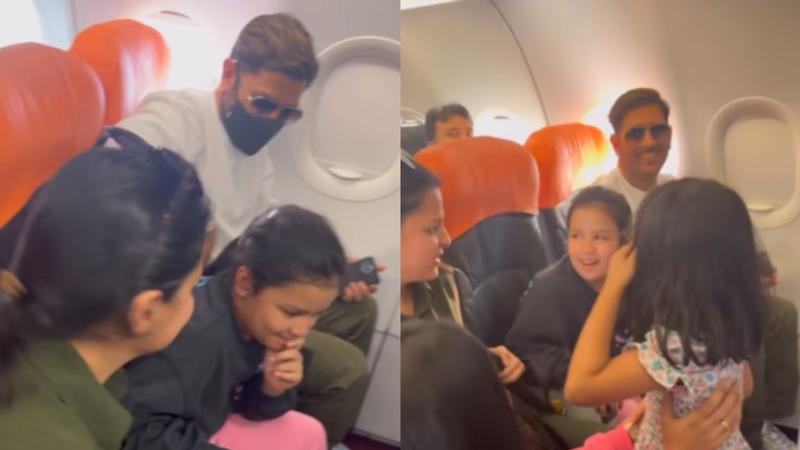 MS Dhoni with this family on a flight