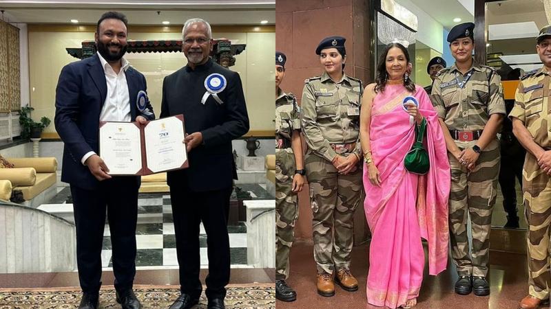 Neena Gupta poses with officers.