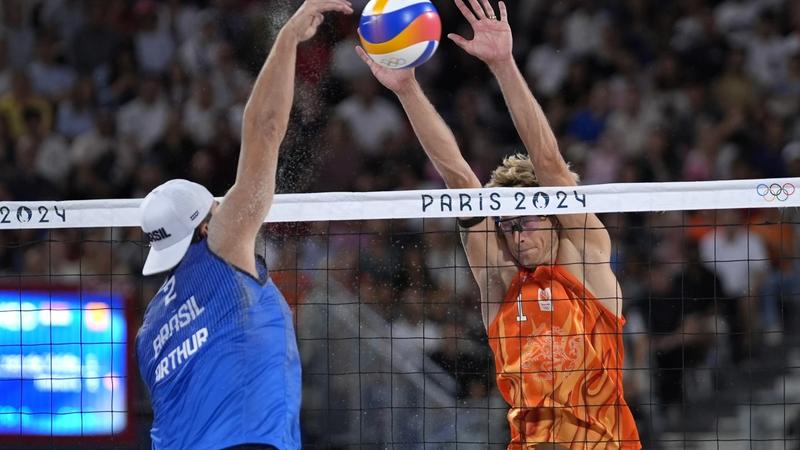 Netherlands Steven Van De Velde in action at Paris Olympics