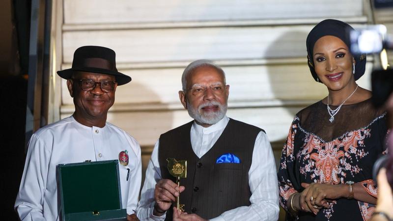 PM Modi presented with the ‘Key to the City’ of Abuja at Abuja airport