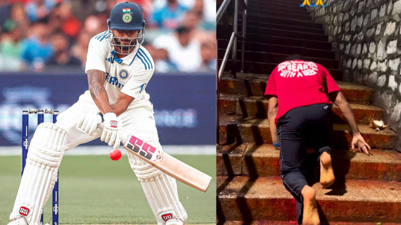 nitish kumar reddy climbs Triupathi stairs by knees after scoring debut century in AUS 