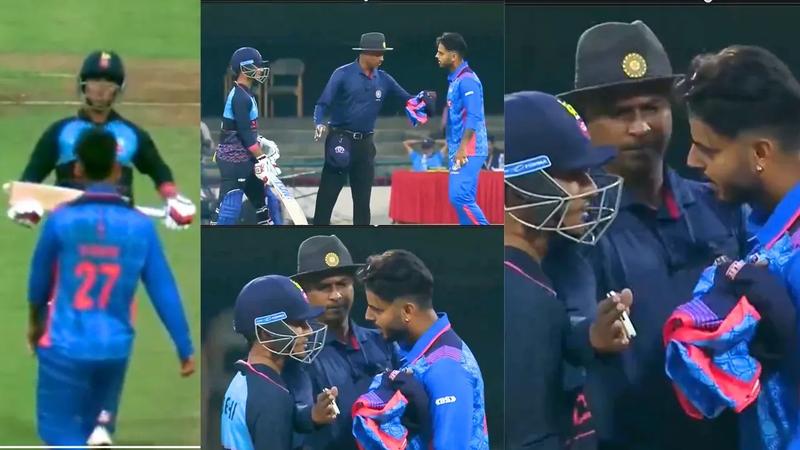 Nitish rana ayush badoni heated exhange delhi vs uttar pradesh match